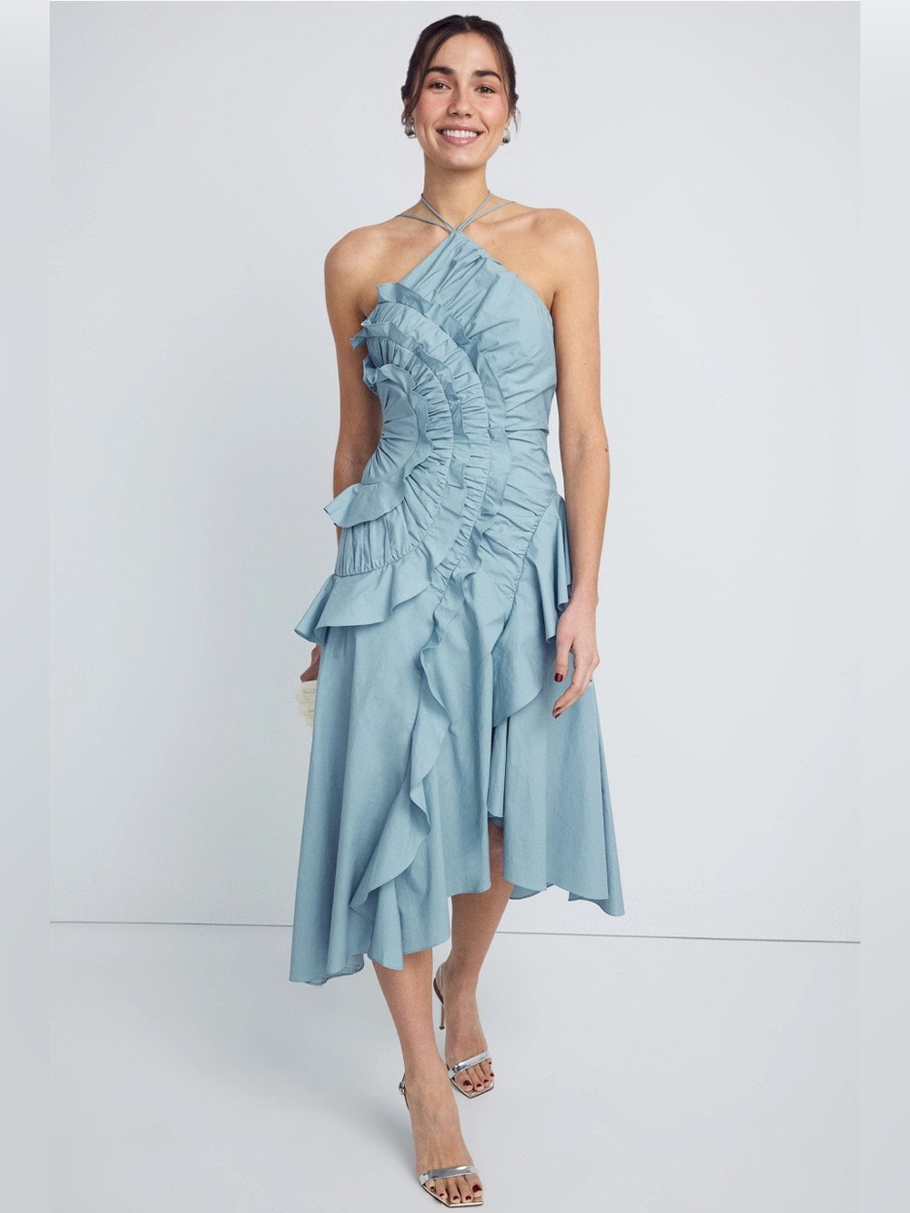 AMUR Octavia Ruffle Dress Blue